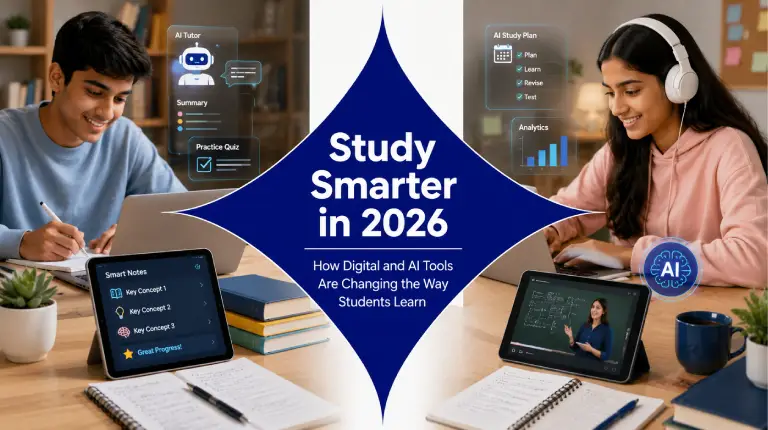 Students using digital and AI learning tools for smarter studying in 2026